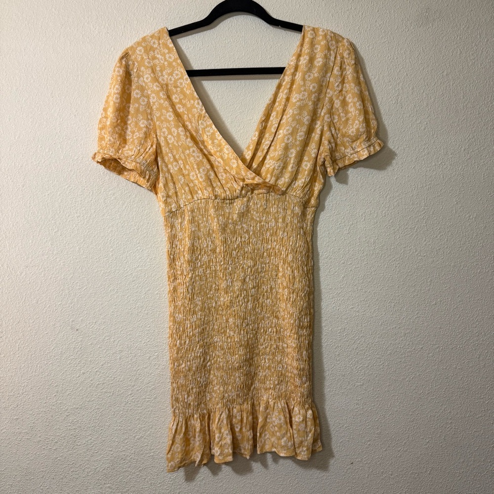Urban Outfitters Lumière Yellow Floral Daisy Smocked Dress